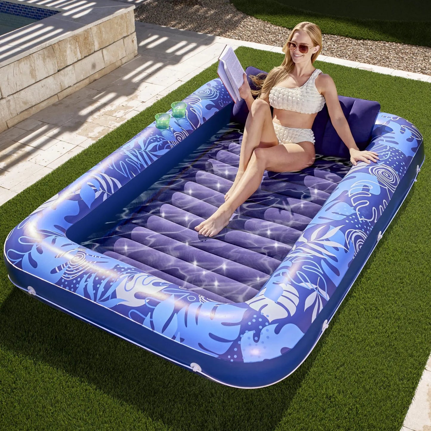 Pink Sun Pool Adult Inflatable Tanning Pool Lounger Large Size Sunbathing Tub Inflatable Floating Water Bed Pool Lounge Rest Tub