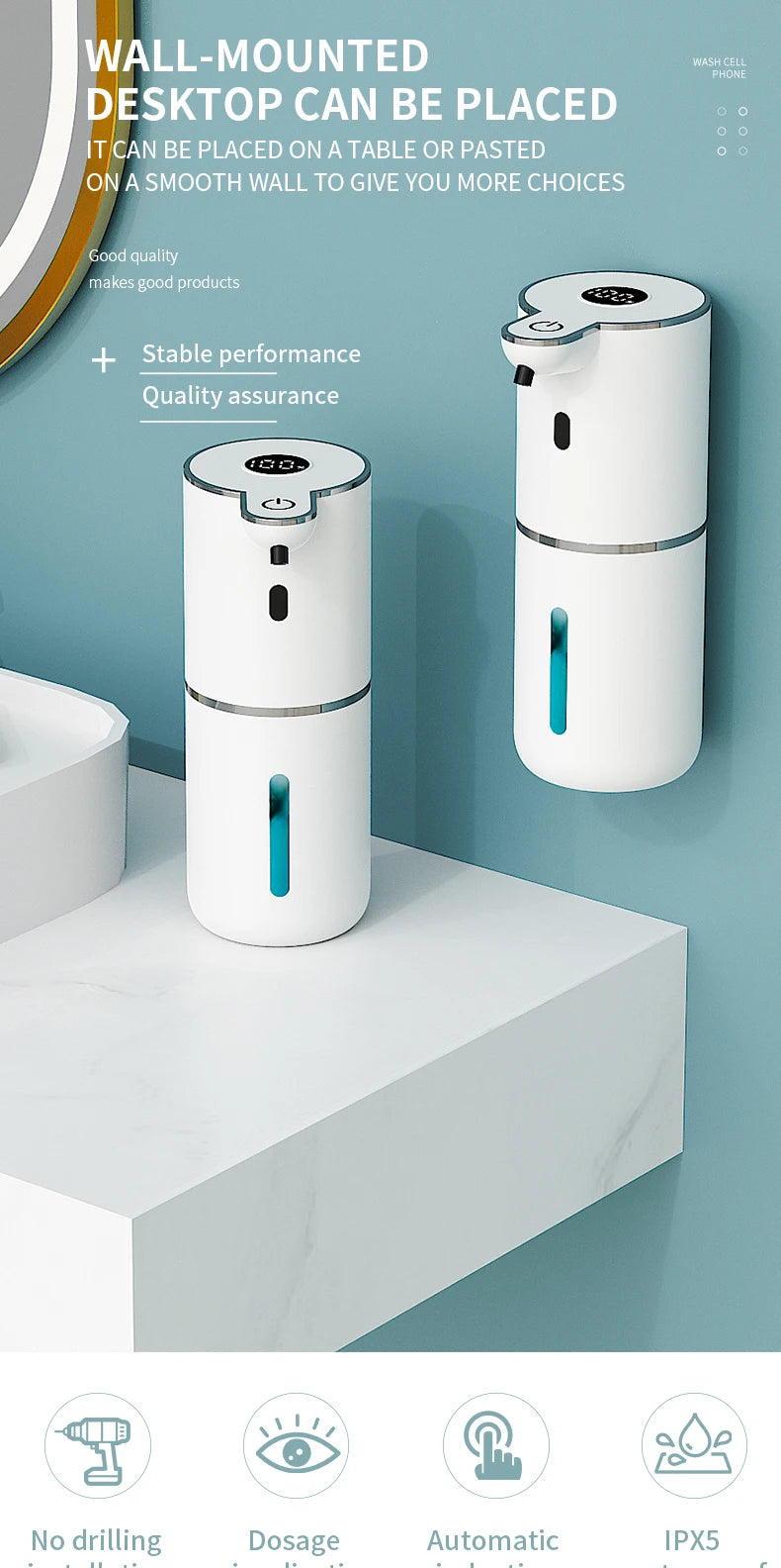 380ML P18 Digital Display 6-Levels Adjustable Foam/Liquid Control Waterproof Automatic Sense Soap Dispenser For Kitchen Bathroom