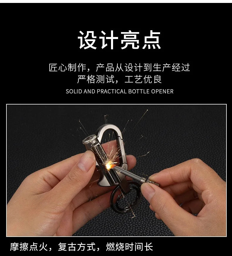 Multi functional Keychain Outdoor Match Fuel Oil Igniter Home Suitable Bottle Opener Metal Durable Lighter