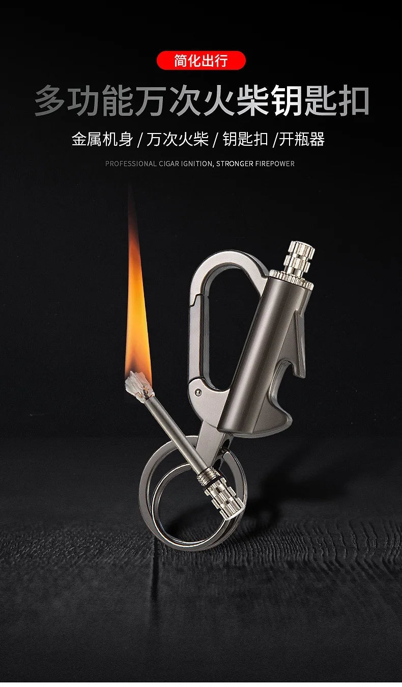 Multi functional Keychain Outdoor Match Fuel Oil Igniter Home Suitable Bottle Opener Metal Durable Lighter
