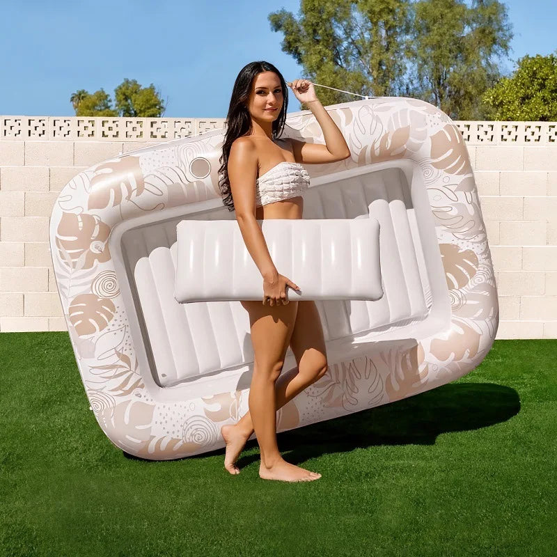 Pink Sun Pool Adult Inflatable Tanning Pool Lounger Large Size Sunbathing Tub Inflatable Floating Water Bed Pool Lounge Rest Tub