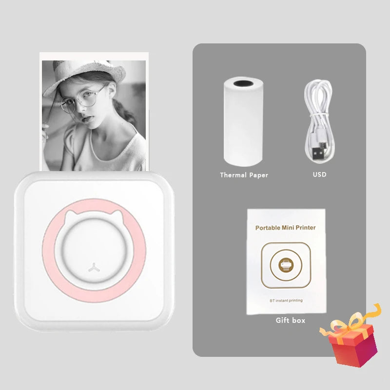 MINI Print Portable Thermal Printer Photo Pocket Thermal Label Printer 58mm Printing Wireless Bluetooth Android IOS