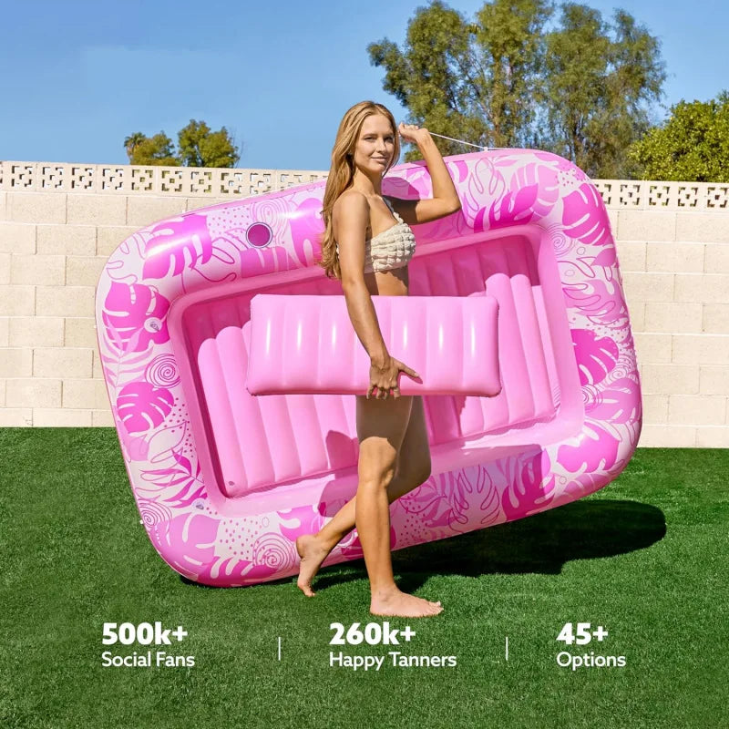 Pink Sun Pool Adult Inflatable Tanning Pool Lounger Large Size Sunbathing Tub Inflatable Floating Water Bed Pool Lounge Rest Tub