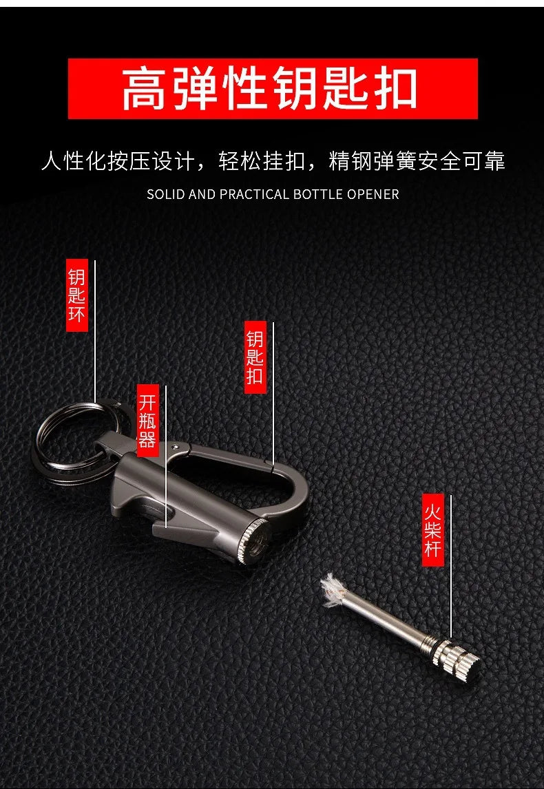 Multi functional Keychain Outdoor Match Fuel Oil Igniter Home Suitable Bottle Opener Metal Durable Lighter