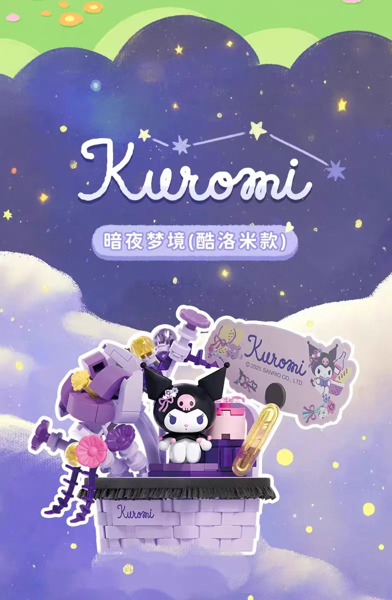 Sanrio perfume Bottle Flower Basket Building Block Ring Surprise Blind Box Toy Model Brick with Lighting Children Festival Gift