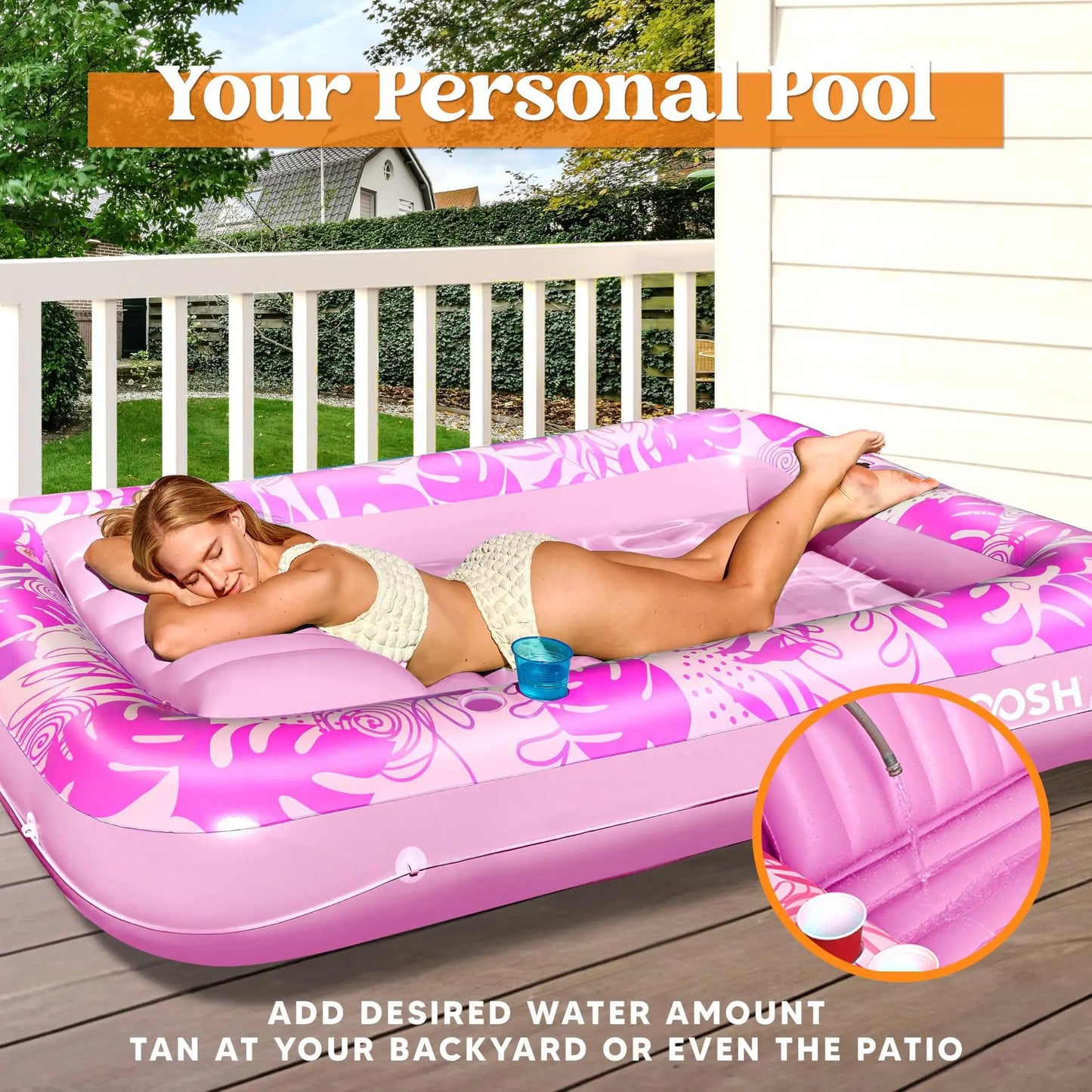 Pink Sun Pool Adult Inflatable Tanning Pool Lounger Large Size Sunbathing Tub Inflatable Floating Water Bed Pool Lounge Rest Tub