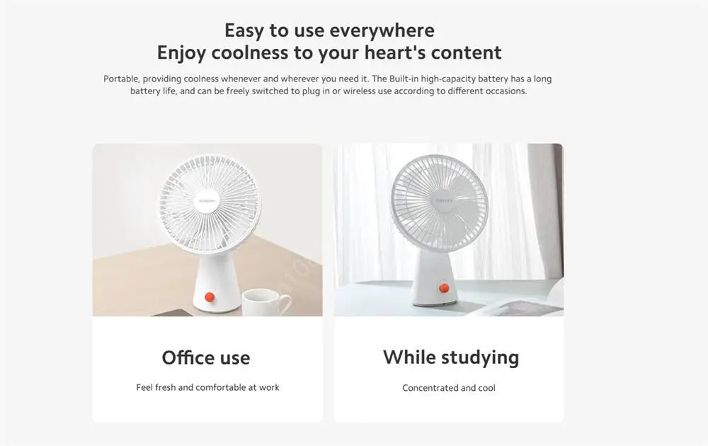 Mijia Portable Desk Fan USB Rechargeable Handheld Mini Electric Fans Cordless Air Cooling Small Fan 4 Gears Speed
