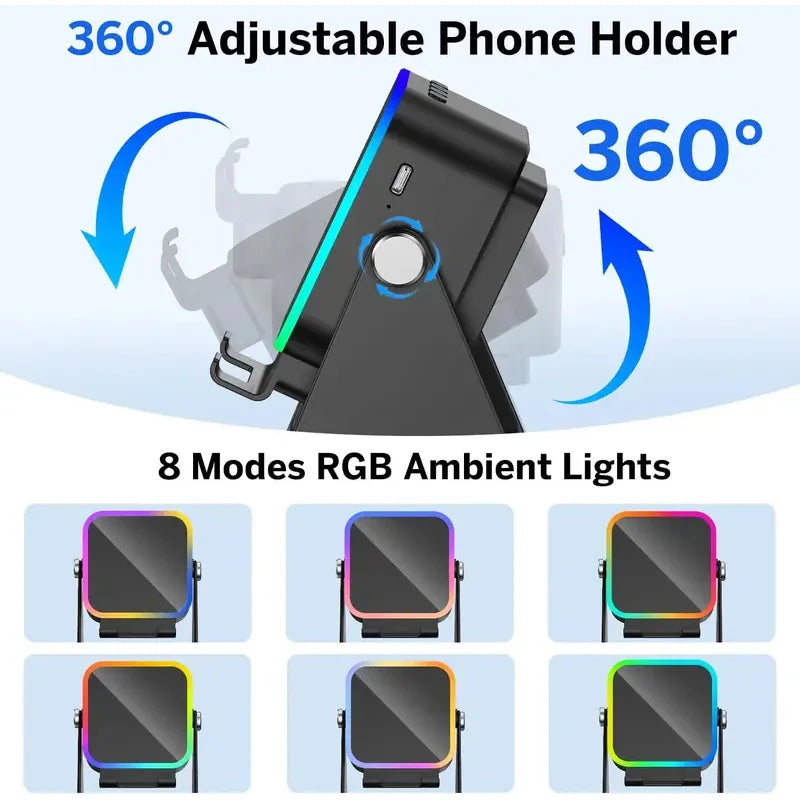 NEW 5 In 1 Auto-induction Wireless Induction Speaker 8 Mode RGB Light Phone Stand Surround Sound Portable Bluetooth Phone Holder