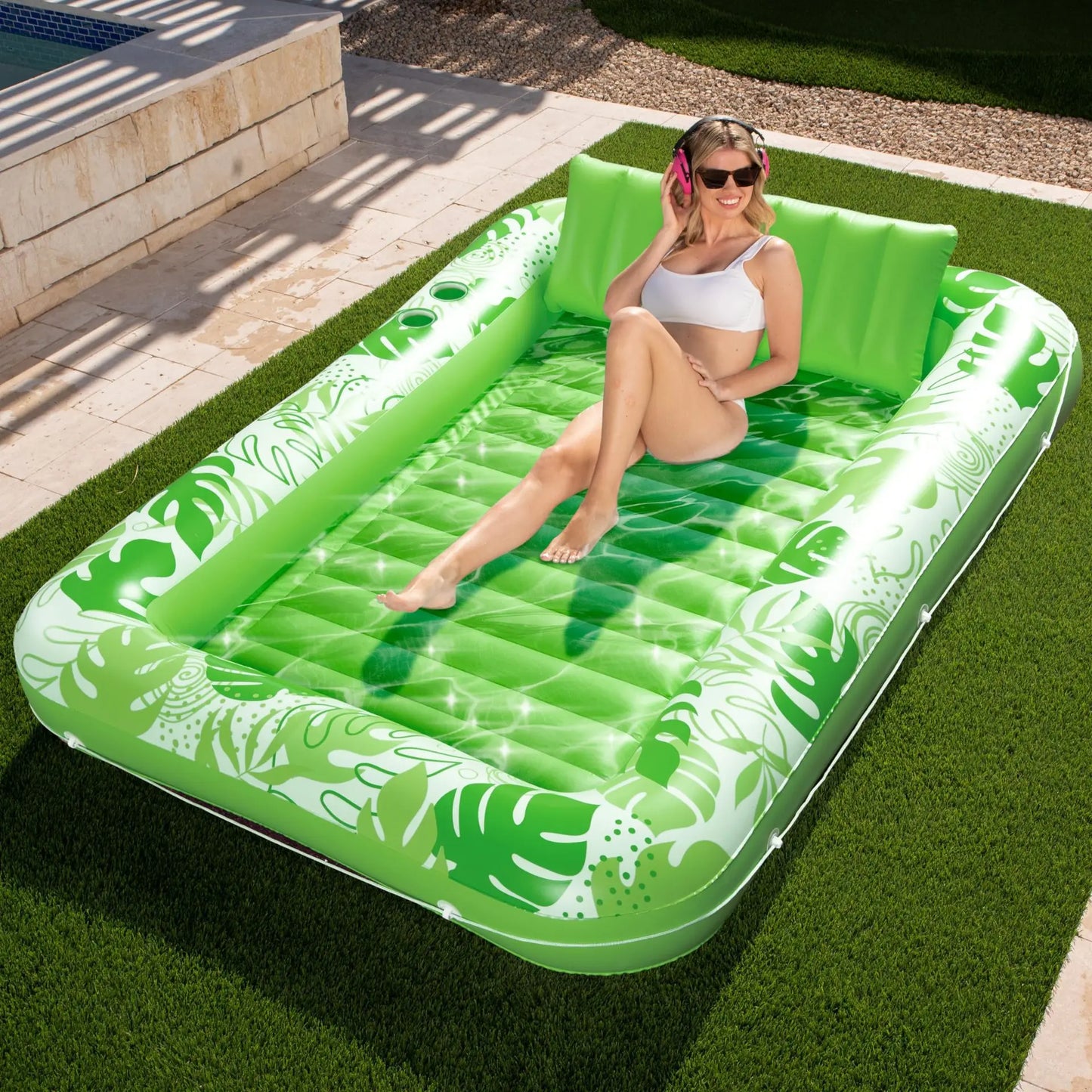 Pink Sun Pool Adult Inflatable Tanning Pool Lounger Large Size Sunbathing Tub Inflatable Floating Water Bed Pool Lounge Rest Tub