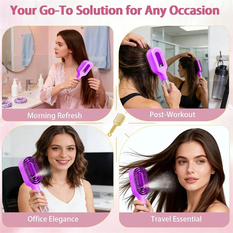 Spray Styling Comb 2 in 1 Portable Hair Brush with Water Spray Anti-static Detangling Brush Wet & Dry Dual Use Hair Styling Tool