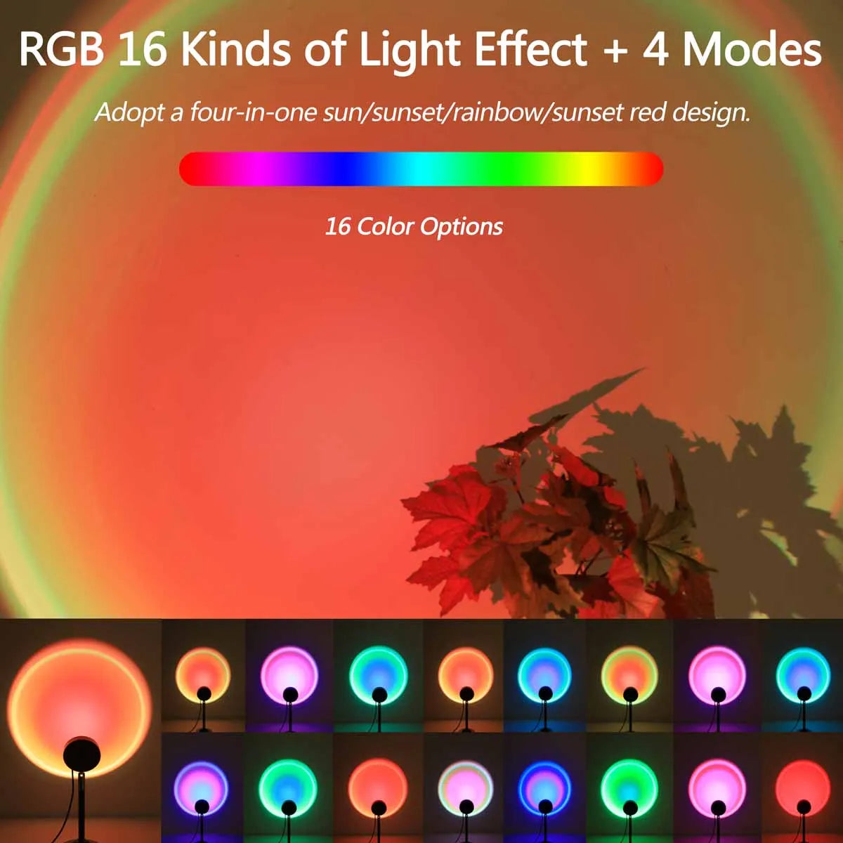 Sunset projection light remote control 16 color ambient night light, bedroom decoration background wall photography props