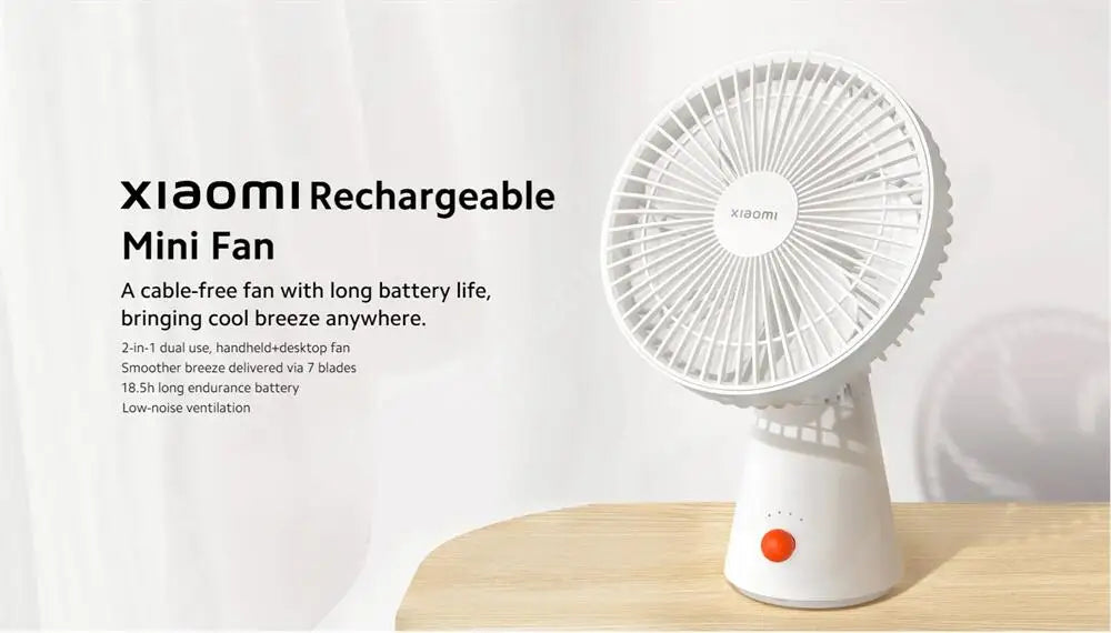 Mijia Portable Desk Fan USB Rechargeable Handheld Mini Electric Fans Cordless Air Cooling Small Fan 4 Gears Speed