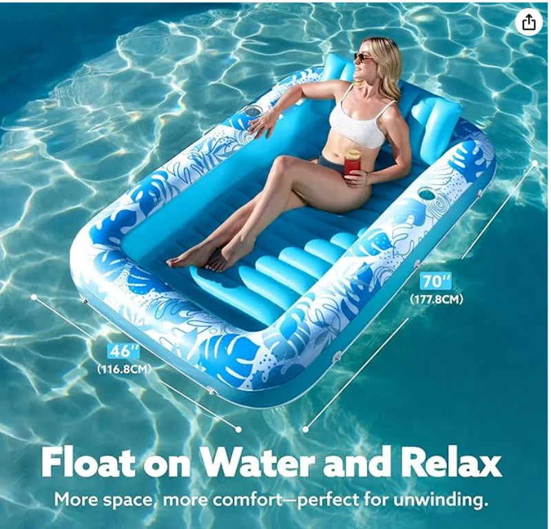 Pink Sun Pool Adult Inflatable Tanning Pool Lounger Large Size Sunbathing Tub Inflatable Floating Water Bed Pool Lounge Rest Tub