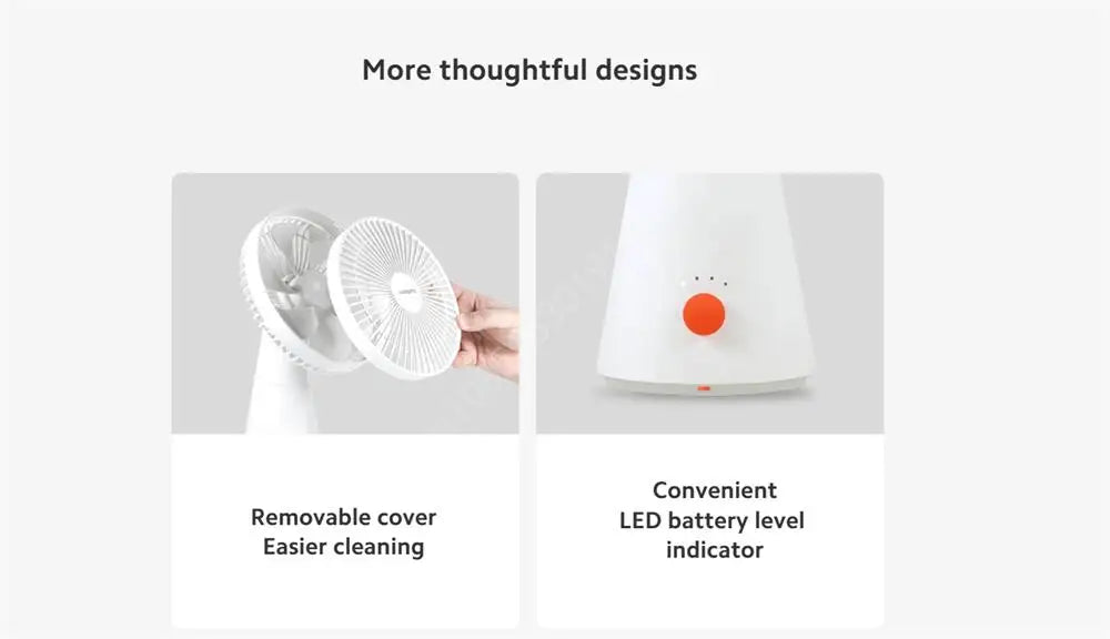 Mijia Portable Desk Fan USB Rechargeable Handheld Mini Electric Fans Cordless Air Cooling Small Fan 4 Gears Speed