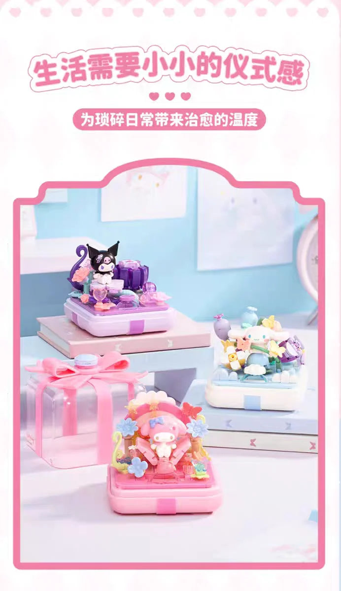 Sanrio perfume Bottle Flower Basket Building Block Ring Surprise Blind Box Toy Model Brick with Lighting Children Festival Gift