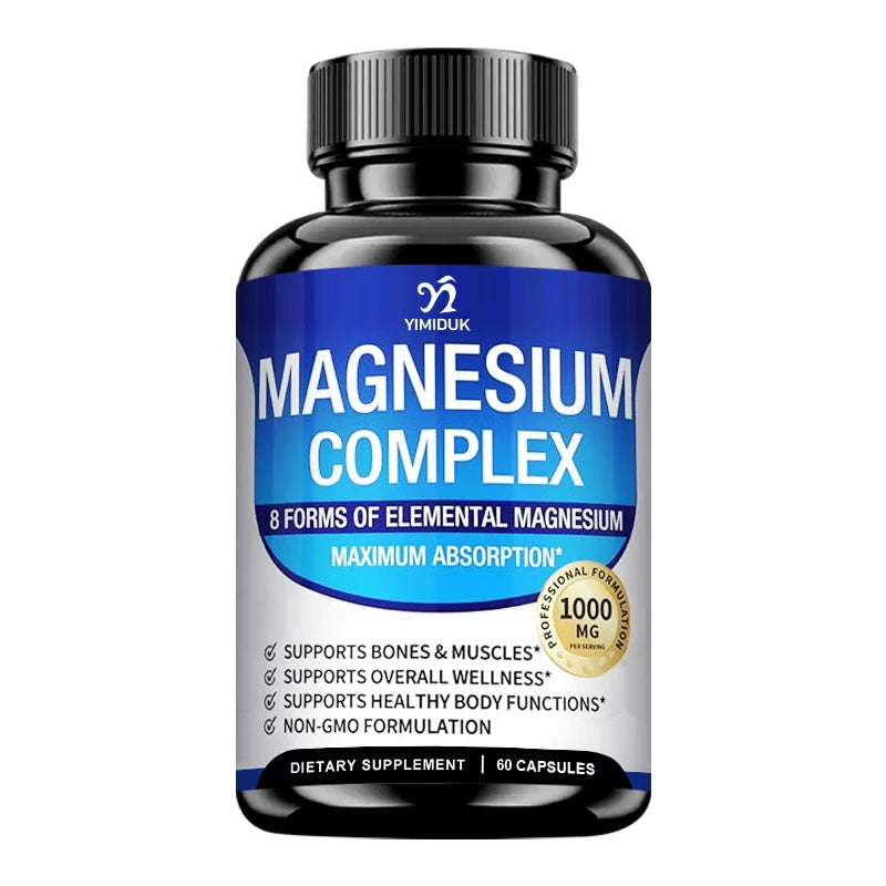 Magnesium Complex Supplement 1000mg -Magnesium Glycinate, Citrate, Malate, Taurate, Chelated for Bones, Muscle, Recovery, Energy
