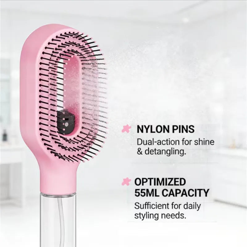 Spray Styling Comb 2 in 1 Portable Hair Brush with Water Spray Anti-static Detangling Brush Wet & Dry Dual Use Hair Styling Tool
