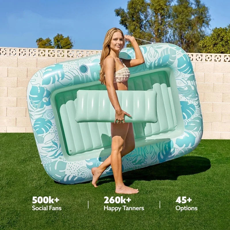Pink Sun Pool Adult Inflatable Tanning Pool Lounger Large Size Sunbathing Tub Inflatable Floating Water Bed Pool Lounge Rest Tub