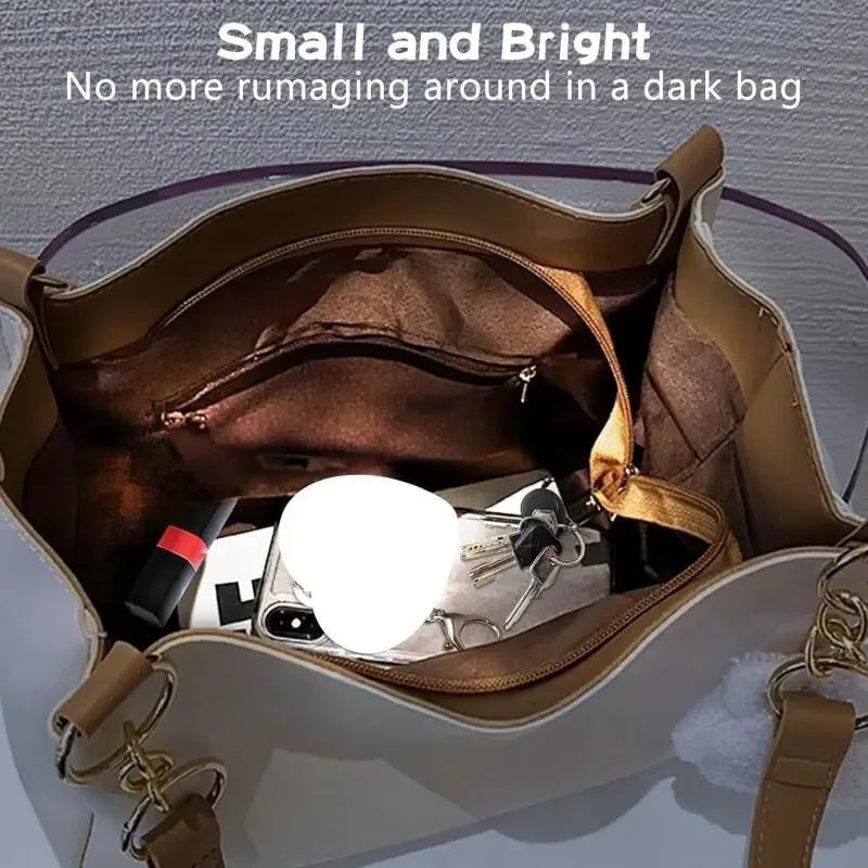 LED Handbag Light Bag Lamp Heart Round Shaped Touch Sensor Purse Light with Keychain Gifts for Women, Mother, Friends