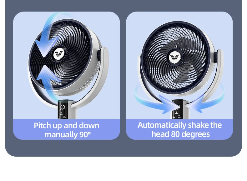 High Quality Floor Fan Air Circulation Fan Rechargeable DC 12V Fan 9000mAh Large Battery Scalable Fan Outdoor Fan with Remote