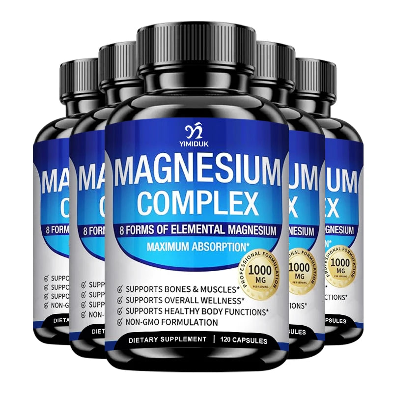 Magnesium Complex Supplement 1000mg -Magnesium Glycinate, Citrate, Malate, Taurate, Chelated for Bones, Muscle, Recovery, Energy