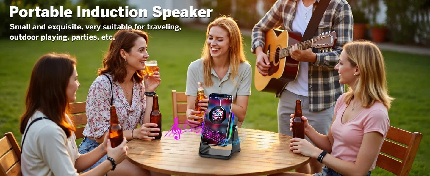 NEW 5 In 1 Auto-induction Wireless Induction Speaker 8 Mode RGB Light Phone Stand Surround Sound Portable Bluetooth Phone Holder