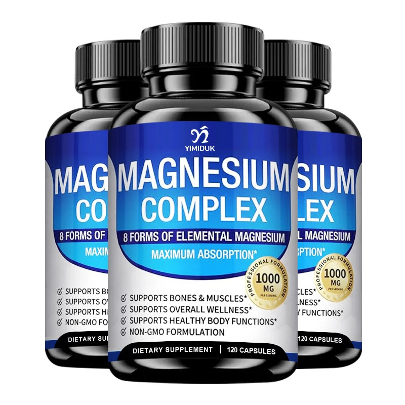 Magnesium Complex Supplement 1000mg -Magnesium Glycinate, Citrate, Malate, Taurate, Chelated for Bones, Muscle, Recovery, Energy