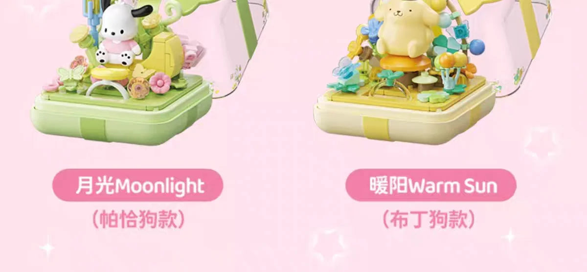 Sanrio perfume Bottle Flower Basket Building Block Ring Surprise Blind Box Toy Model Brick with Lighting Children Festival Gift