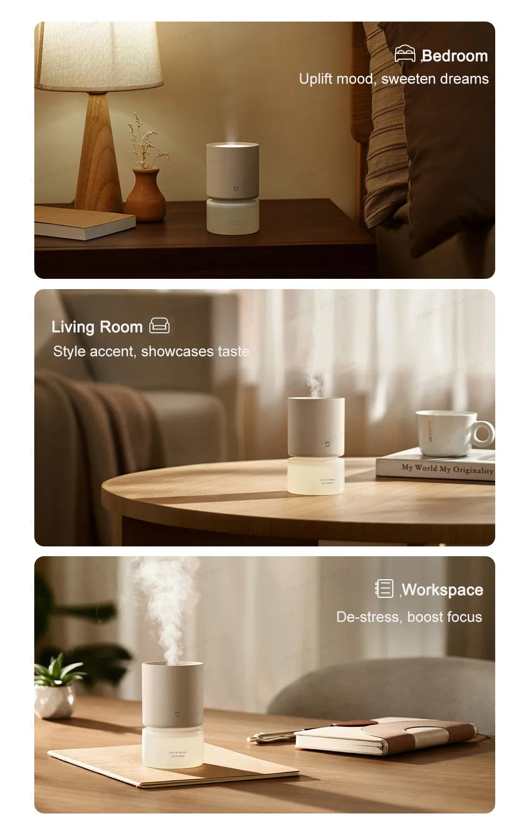 MIJIA Smart Scent Diffuser Set, Increases intensity when a person is detected, 3 concentration levels, 16 million colours