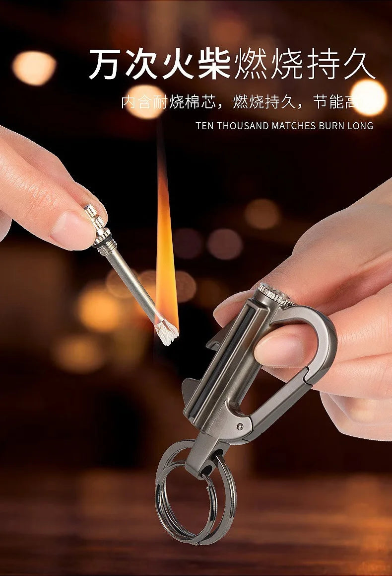 Multi functional Keychain Outdoor Match Fuel Oil Igniter Home Suitable Bottle Opener Metal Durable Lighter