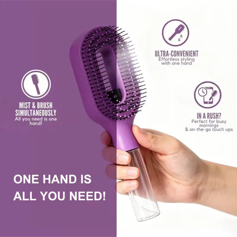 Spray Styling Comb 2 in 1 Portable Hair Brush with Water Spray Anti-static Detangling Brush Wet & Dry Dual Use Hair Styling Tool