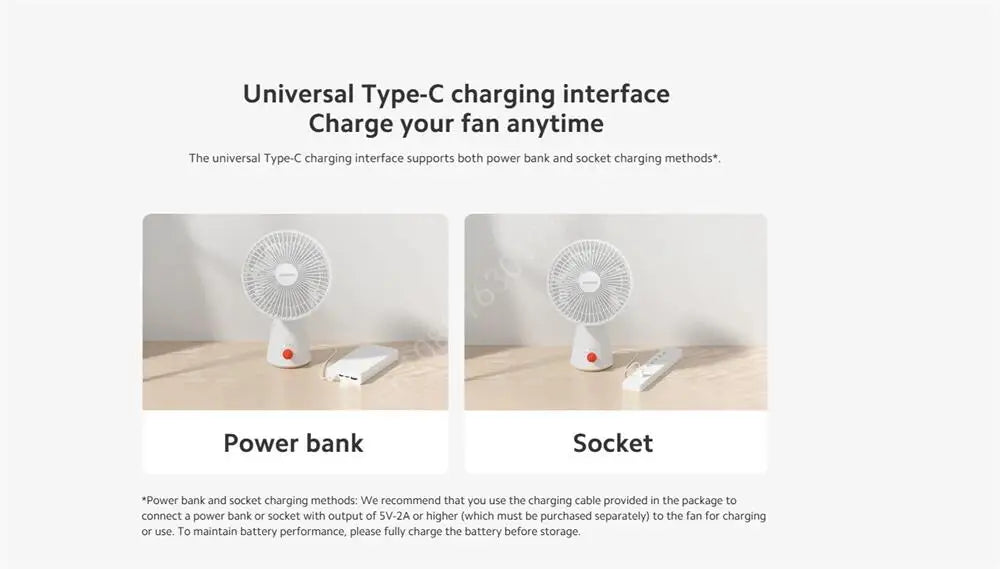 Mijia Portable Desk Fan USB Rechargeable Handheld Mini Electric Fans Cordless Air Cooling Small Fan 4 Gears Speed