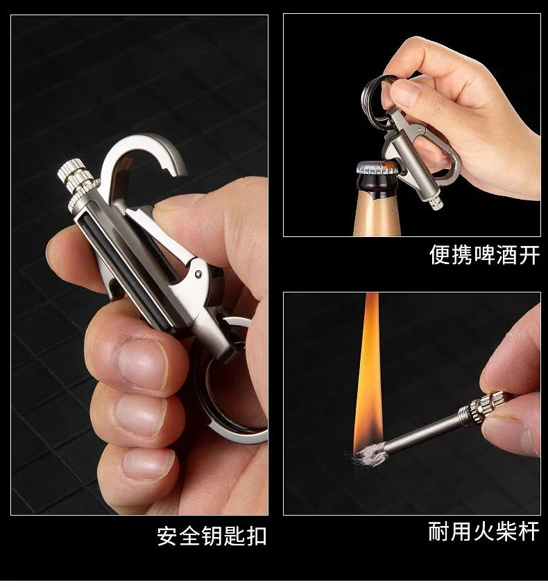 Multi functional Keychain Outdoor Match Fuel Oil Igniter Home Suitable Bottle Opener Metal Durable Lighter