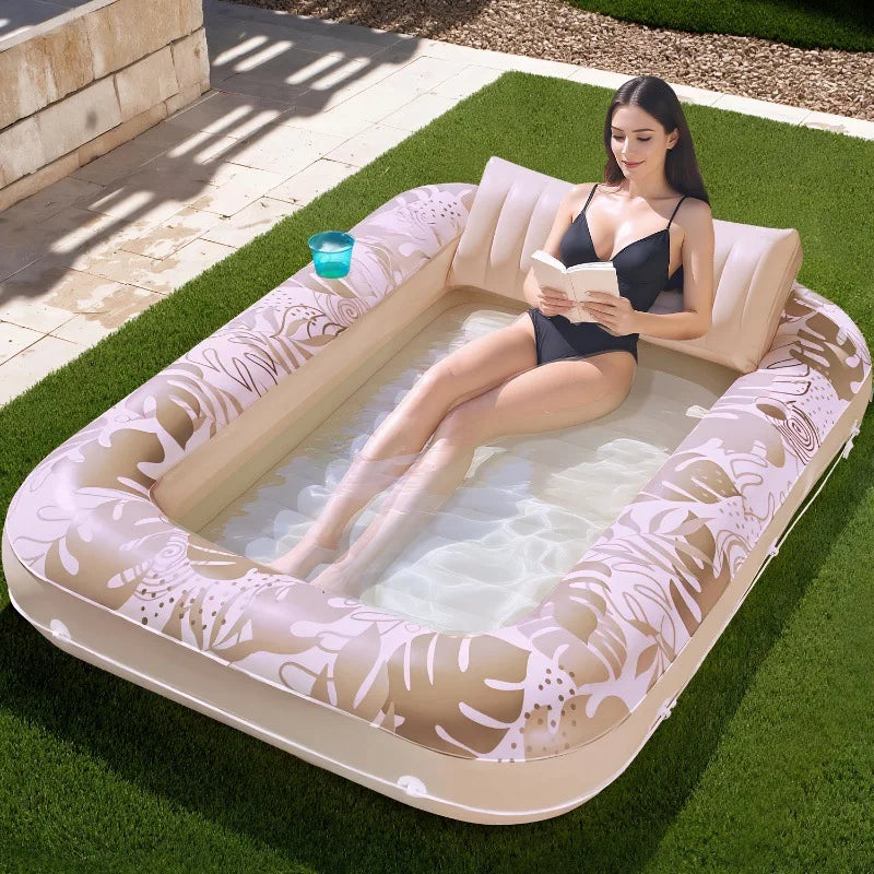 Pink Sun Pool Adult Inflatable Tanning Pool Lounger Large Size Sunbathing Tub Inflatable Floating Water Bed Pool Lounge Rest Tub