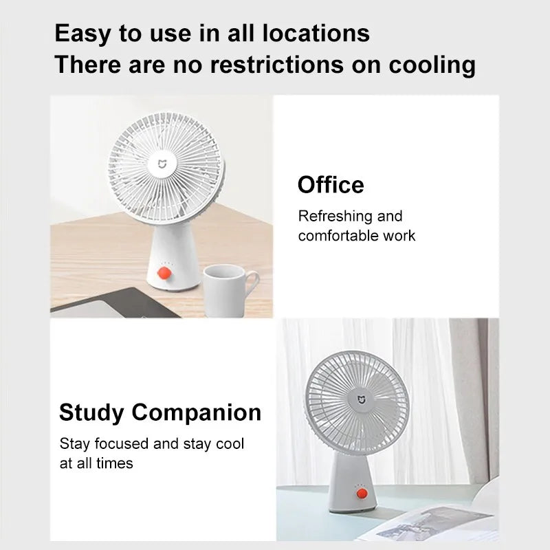 Mijia Portable Desk Fan USB Rechargeable Handheld Mini Electric Fans Cordless Air Cooling Small Fan 4 Gears Speed
