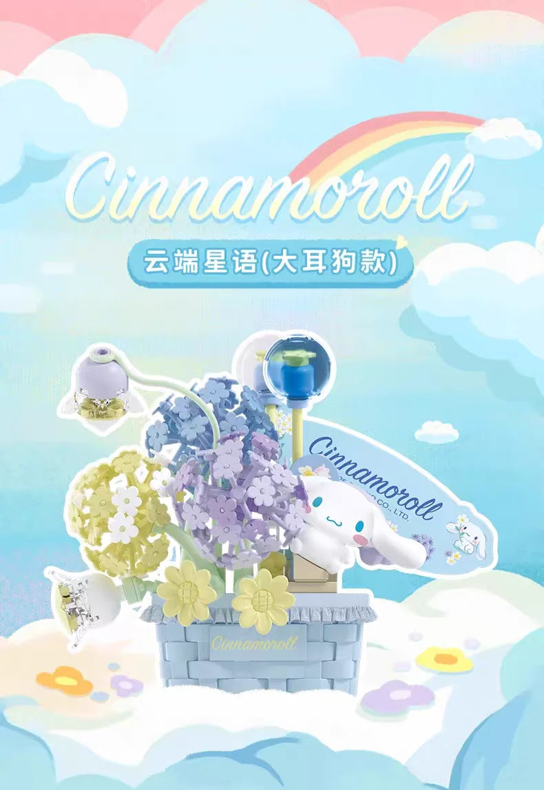 Sanrio perfume Bottle Flower Basket Building Block Ring Surprise Blind Box Toy Model Brick with Lighting Children Festival Gift