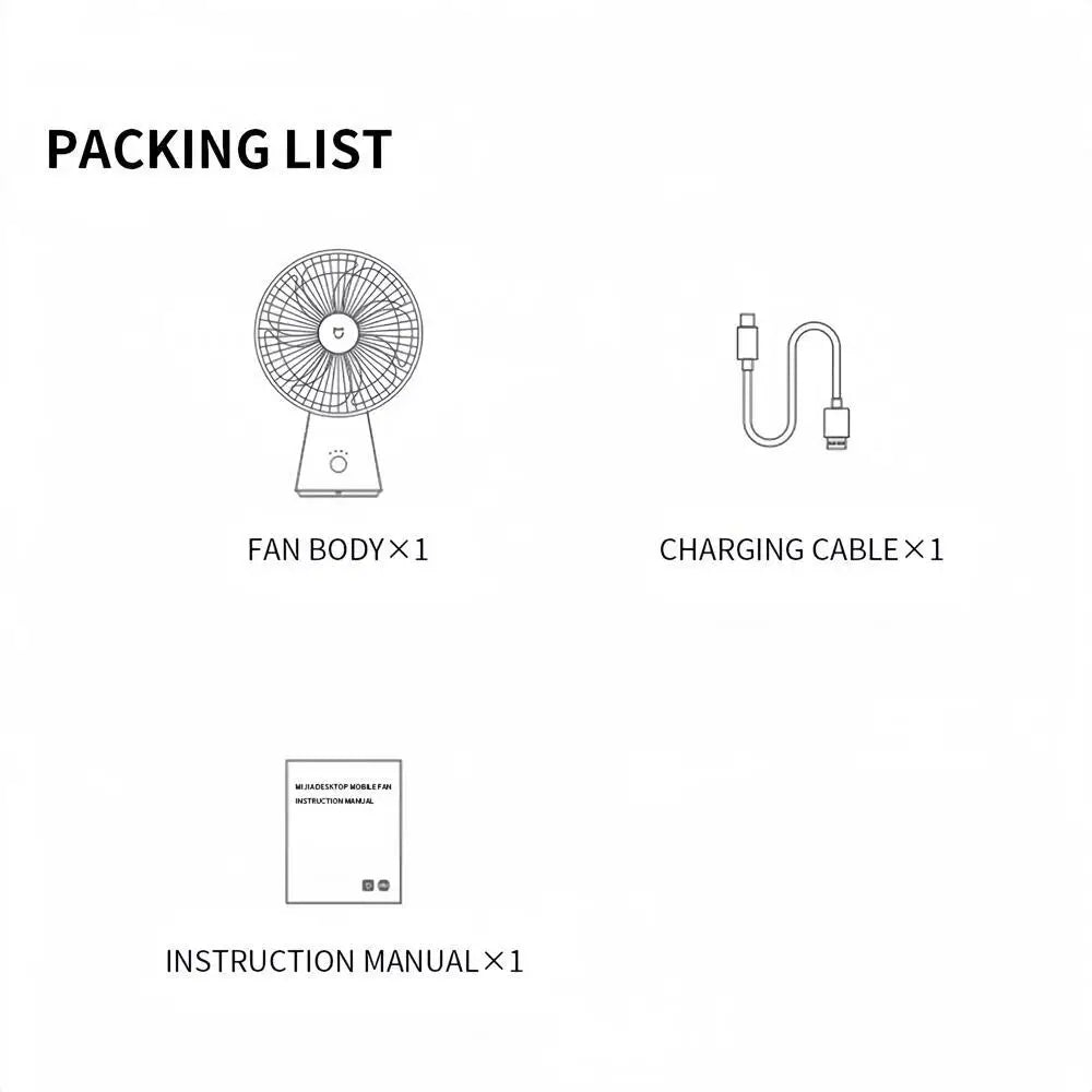 Mijia Portable Desk Fan USB Rechargeable Handheld Mini Electric Fans Cordless Air Cooling Small Fan 4 Gears Speed