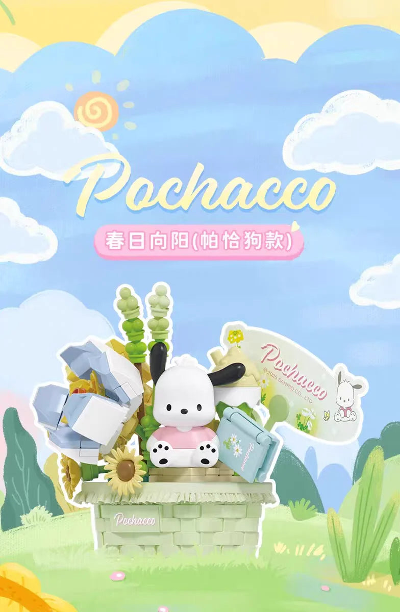 Sanrio perfume Bottle Flower Basket Building Block Ring Surprise Blind Box Toy Model Brick with Lighting Children Festival Gift