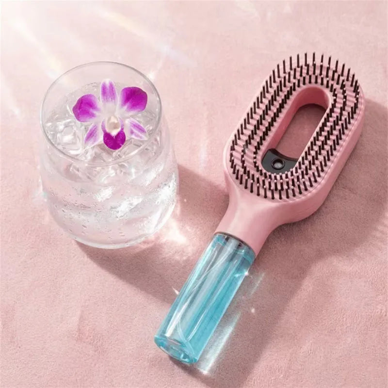 Spray Styling Comb 2 in 1 Portable Hair Brush with Water Spray Anti-static Detangling Brush Wet & Dry Dual Use Hair Styling Tool