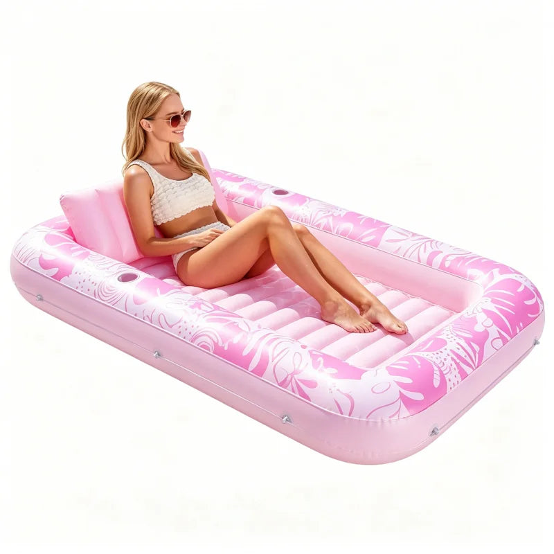 Pink Sun Pool Adult Inflatable Tanning Pool Lounger Large Size Sunbathing Tub Inflatable Floating Water Bed Pool Lounge Rest Tub