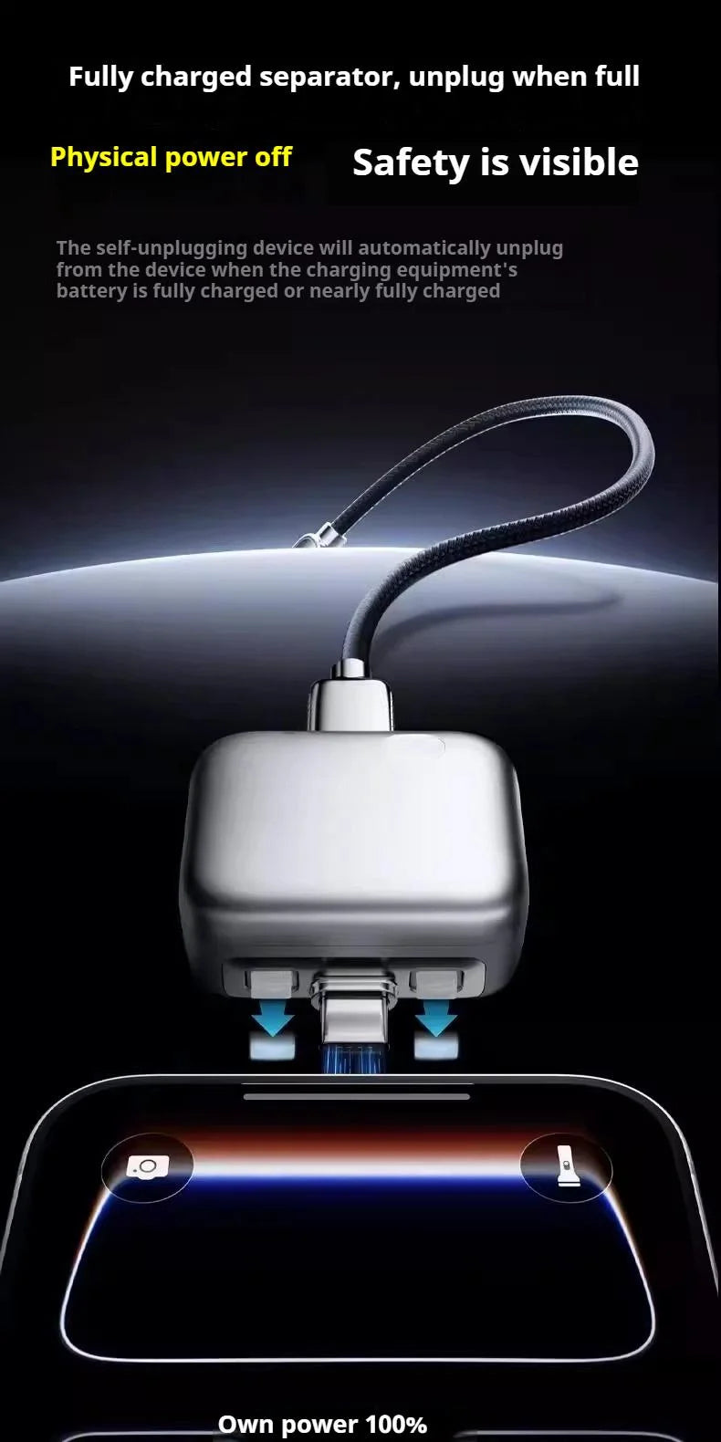 140W Smart Full Charge Self-Cut Type-C Adapter, Universal Auto Disconnect for Night Charging, Overcharge Prevention Separator