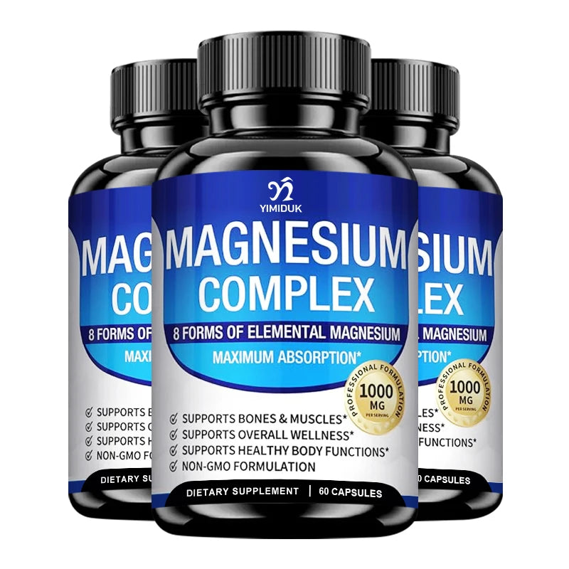 Magnesium Complex Supplement 1000mg -Magnesium Glycinate, Citrate, Malate, Taurate, Chelated for Bones, Muscle, Recovery, Energy