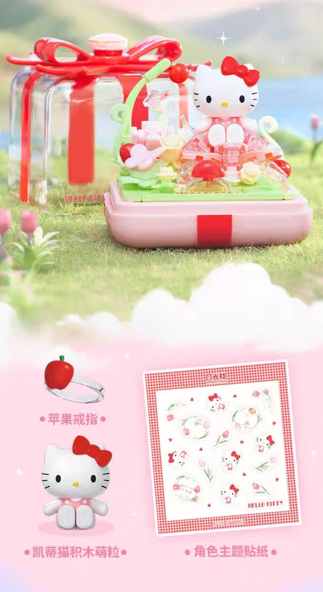 Sanrio perfume Bottle Flower Basket Building Block Ring Surprise Blind Box Toy Model Brick with Lighting Children Festival Gift