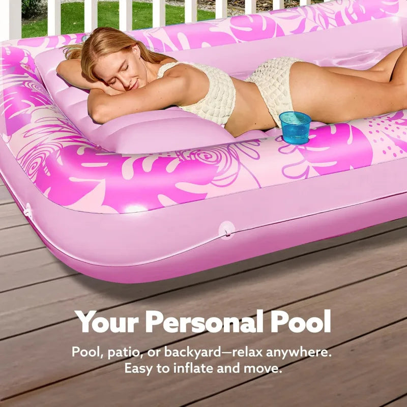 Pink Sun Pool Adult Inflatable Tanning Pool Lounger Large Size Sunbathing Tub Inflatable Floating Water Bed Pool Lounge Rest Tub